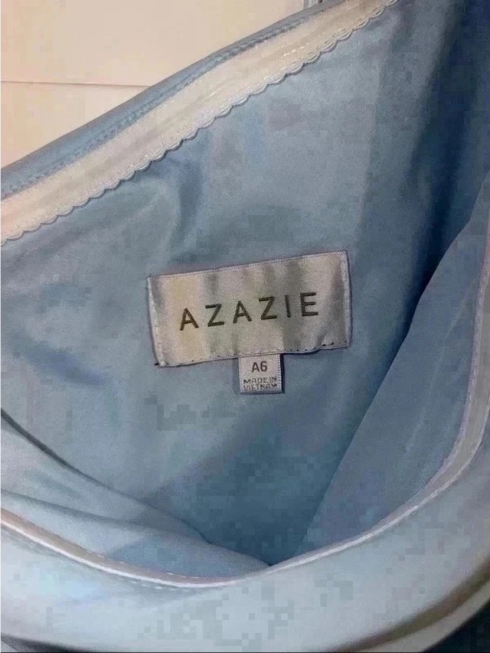 Azazie One-Shoulder Evening Gown in Light Blue with Shoulder Bow - Picture 5 of 9